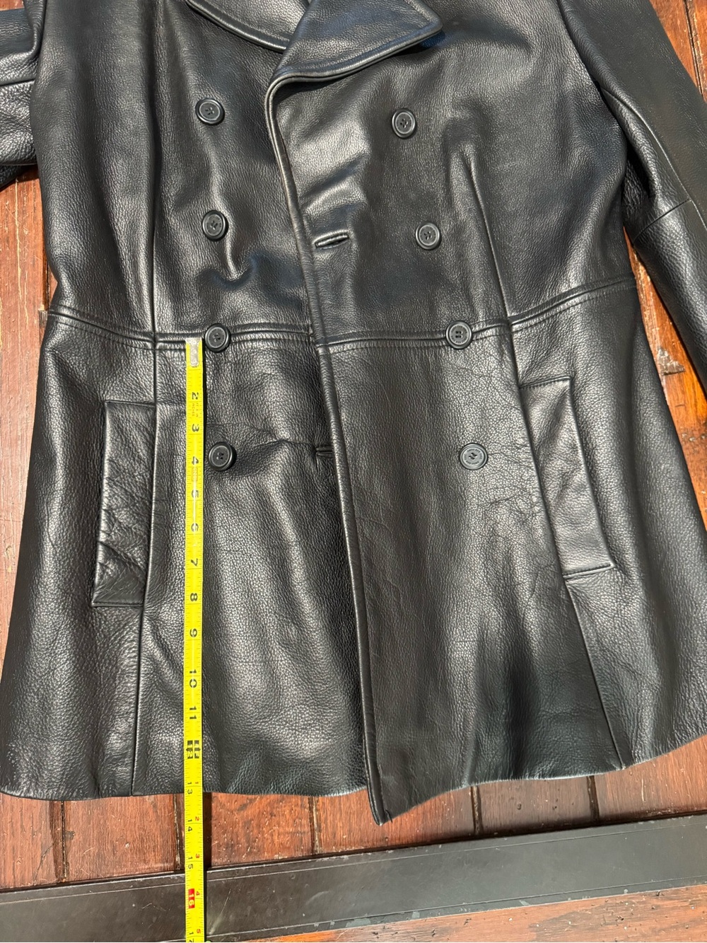 Jones New York Womens Leather Jacket Medium Black Double Breasted Peacoat - Picture 9 of 10